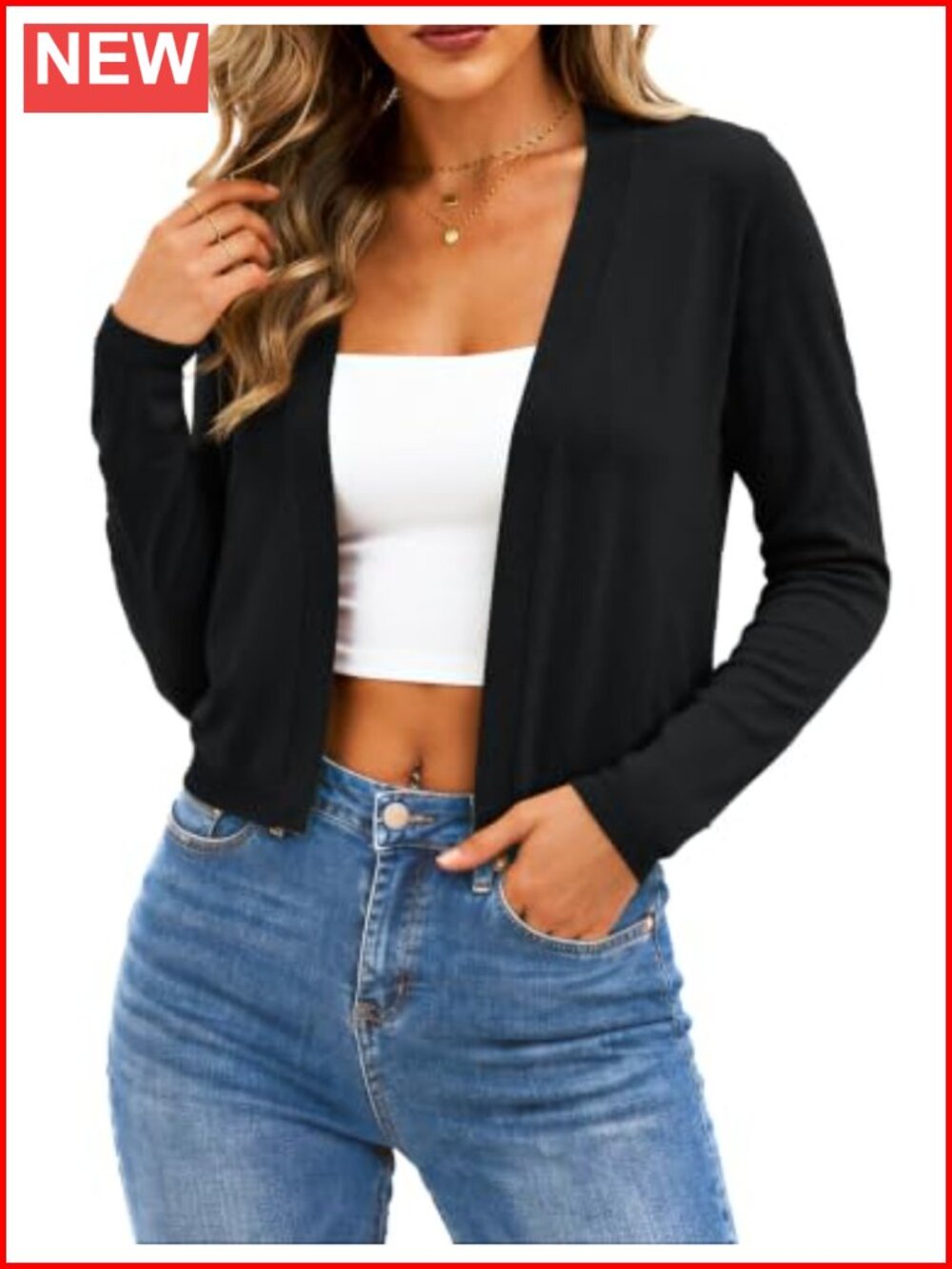 Women's Cropped Cardigan Viscose Polyamide Open Front Knit Shrug